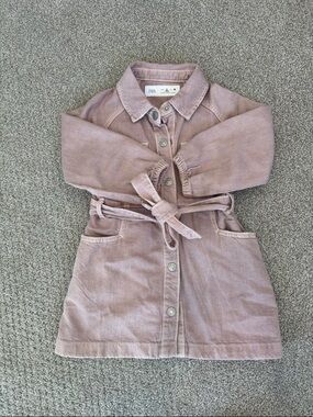 Zara Dusty Mauve Button-Front Belted Denim Dress